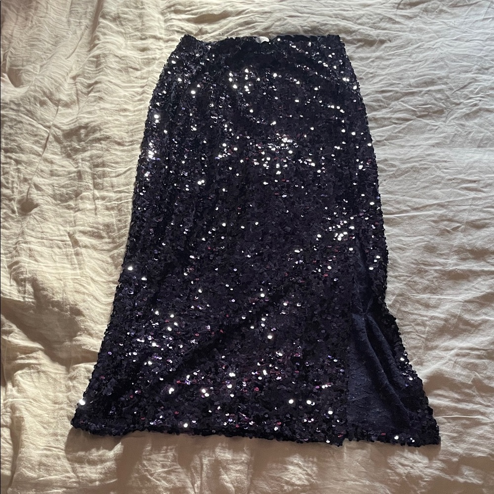 Elegant Midi Deep Purple Sequin Skirt